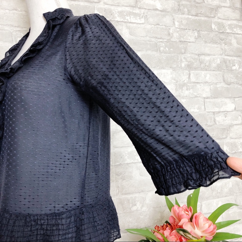 ANTHRO MOON COLLECTION Navy Silk Ruffle Blouse Sm - Picture 9 of 15